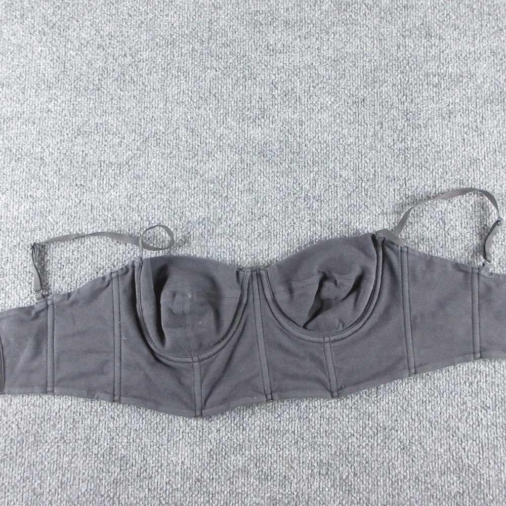 Skims Bustier Bra‎ Womens M Gray Knit Boned Underwire Hook & Eye Straps Longline